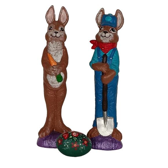Lot of 3 Ceramic Easter Bunny Pencil Figures Hand Painted Rabbit & Egg - Picture 3 of 14